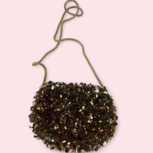 Vtg Y2K 2000 Sequin Beaded Mini Bag Purse Evening Clutch Gold Wedding/Formal